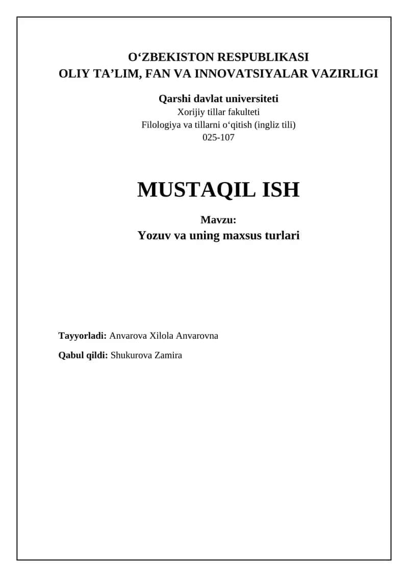 Yozuv va uning maxsus turlari 1