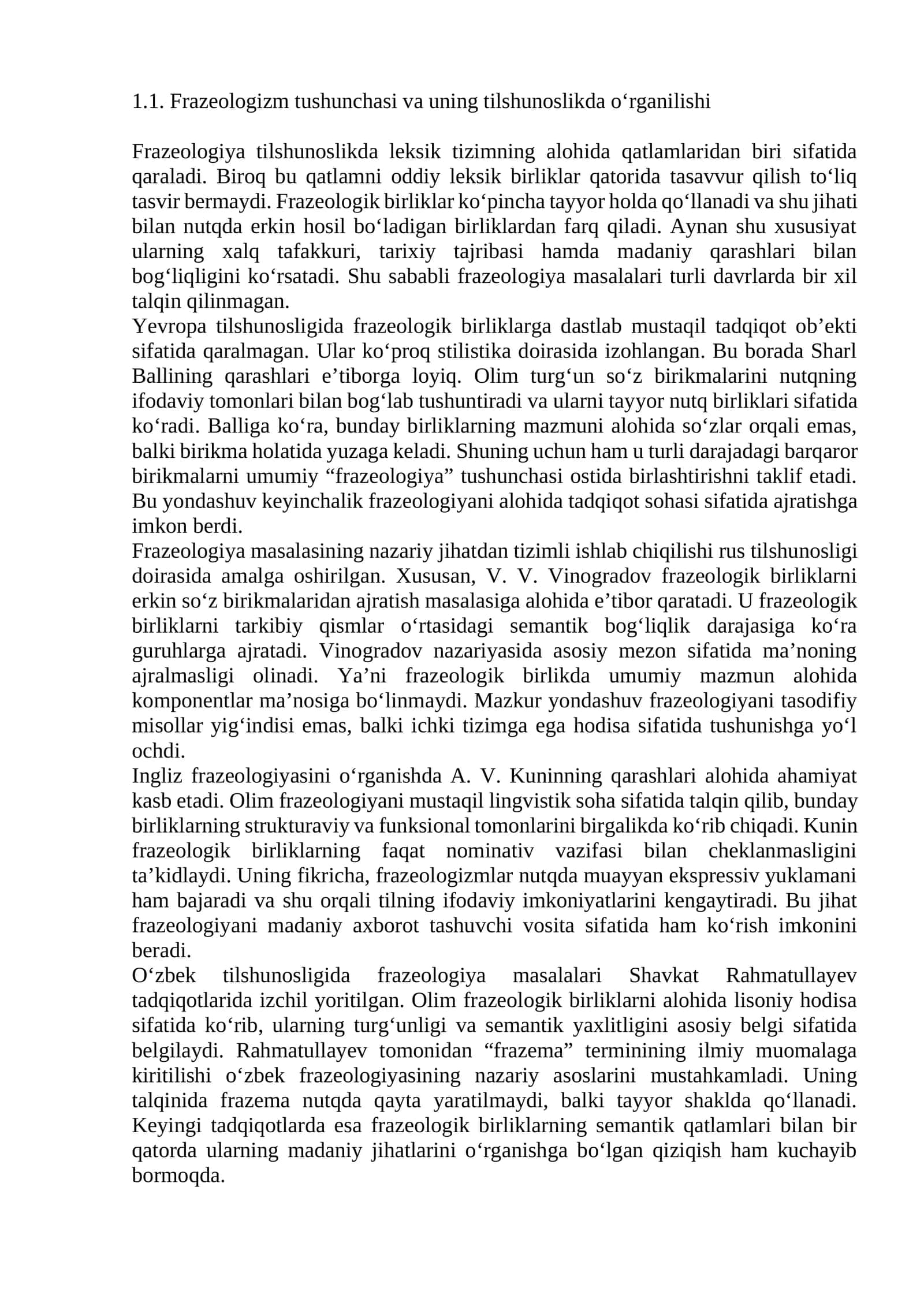 Frazeologizm tushunchasi va uning tilshunoslikda o‘rganilishi 1