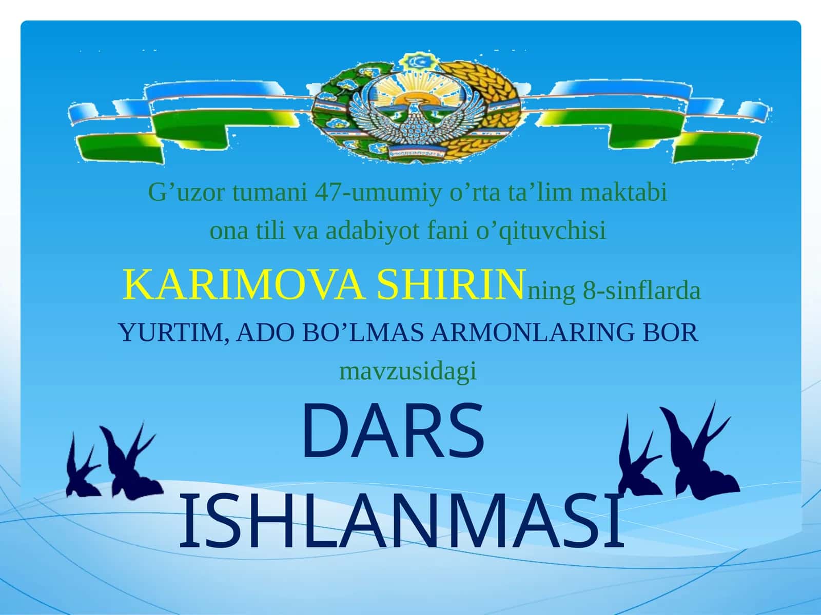 8-sinf Adabiyot Muhammad Yusuf - Yurtim ado bo'lmas armonlaring bor dars ishlanma 1