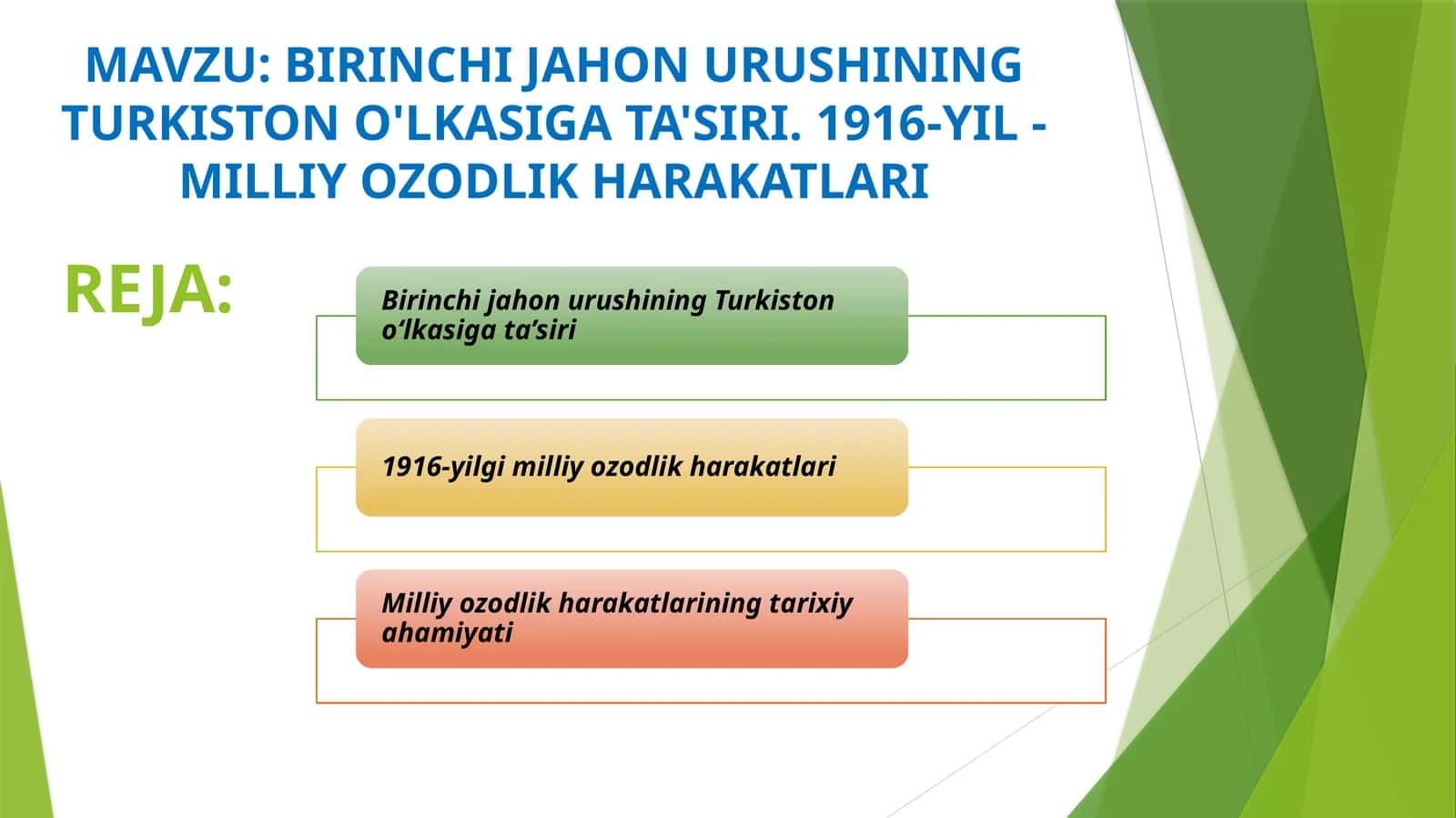 BIRINCHI JAHON URUSHINING TURKISTON O'LKASIGA TA'SIRI. 1916-YIL - MILLIY OZODLIK HARAKATLARI 1