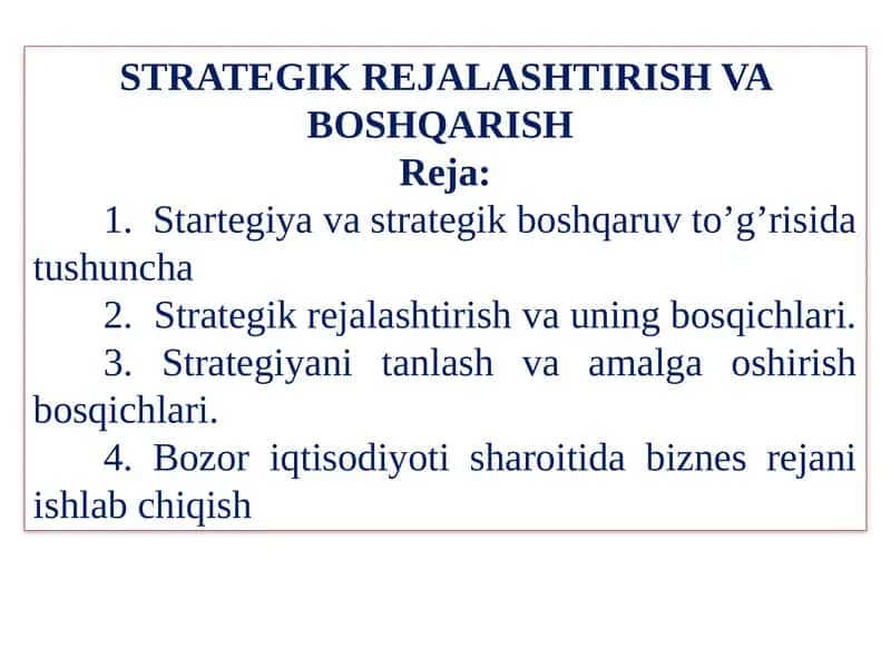 STRATEGIK REJALASHTIRISH VA BOSHQARISH 1