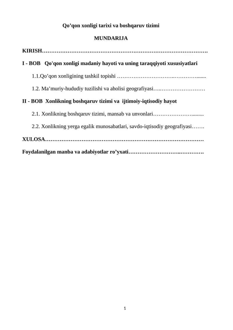 Qo’qon xonligi tarixi va boshqaruv tizimi 1