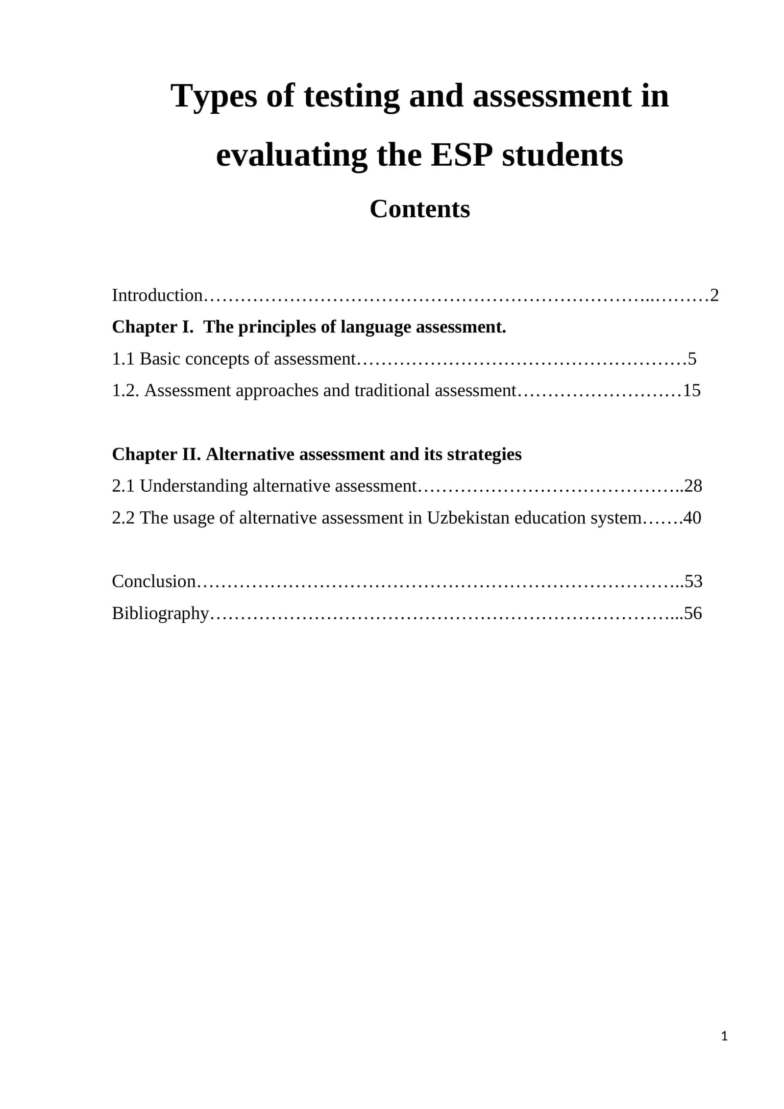 Types of testing and assessment in evaluating the ESP students 1