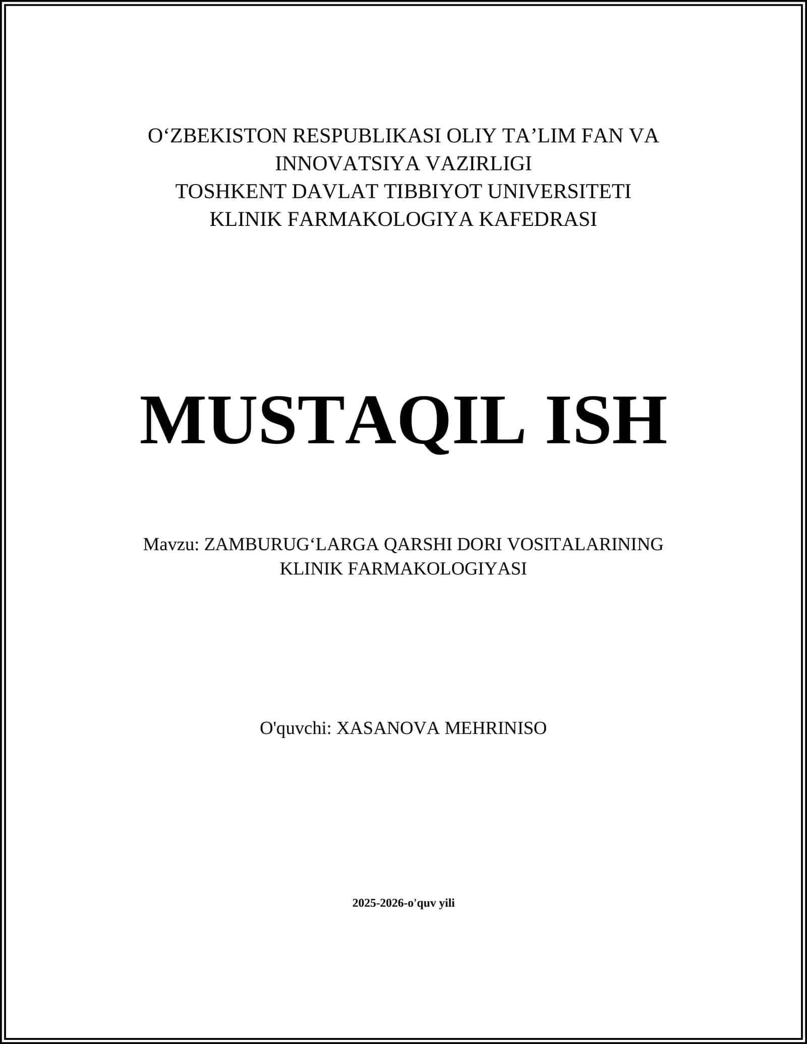 ZAMBURUGʻLARGA QARSHI DORI VOSITALARINING KLINIK FARMAKOLOGIYASI 1