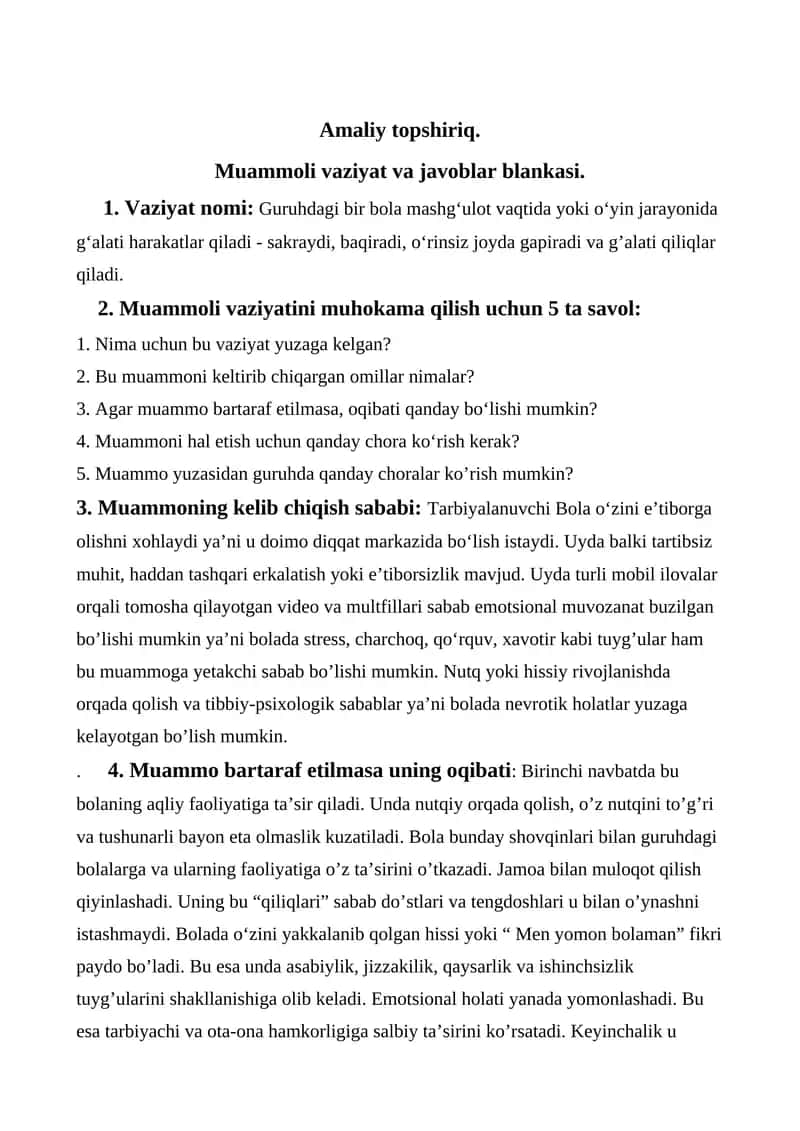 MUAMMOLI VAZIYAT 1