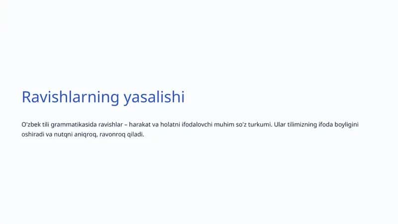 O'zbek tili grammatikasi - Ravishlar 1