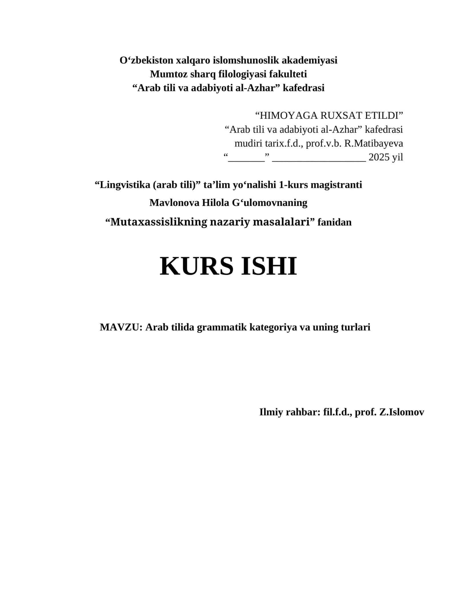 Arab tilida grammatik kategoriya va uning turlari 1