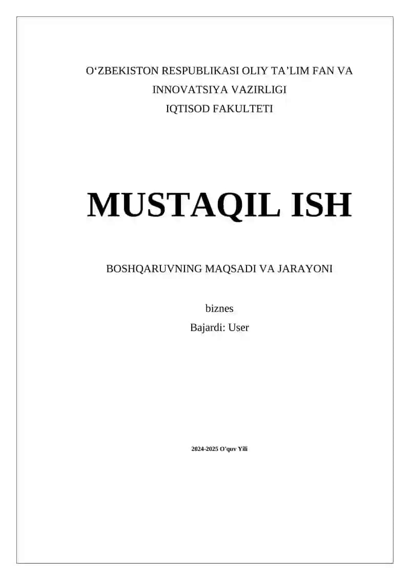 Boshqaruvning Maqsadi va Jarayoni
