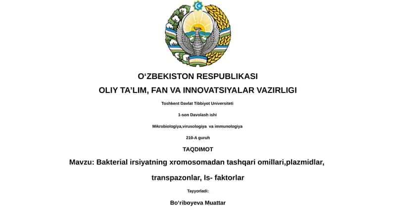 Bakterial irsiyatning xromosomadan tashqari omillari 1