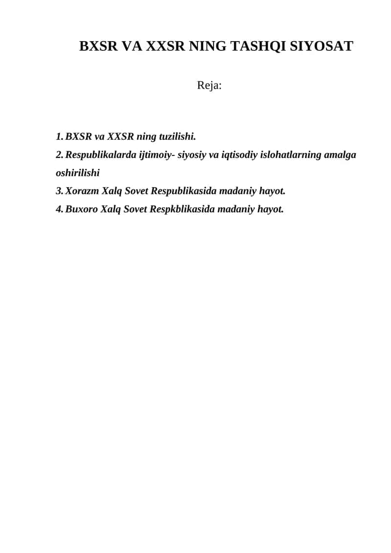 BXSR VA XXSR NING TASHQI SIYOSAT 1