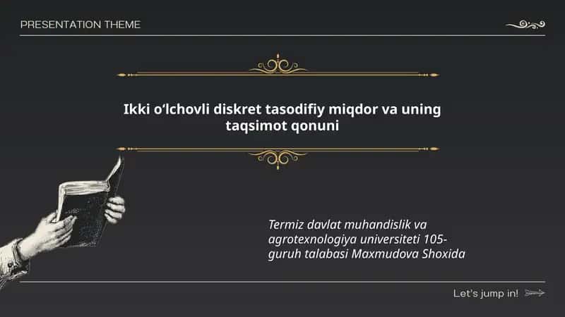 Ikki oʻlchovli diskret tasodifiy miqdor va uning taqsimot qonuni 1