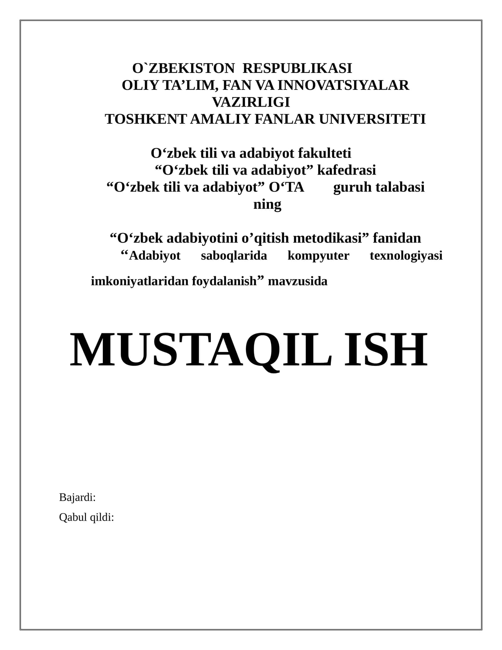 Adabiyot darslarida kompyuter texnologiyalarini qo‘llashning nazariy va metodik asoslari 1