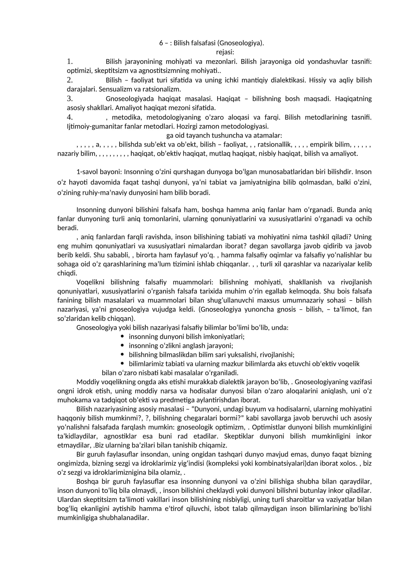 Bilish falsafasi (Gnoseologiya) 1
