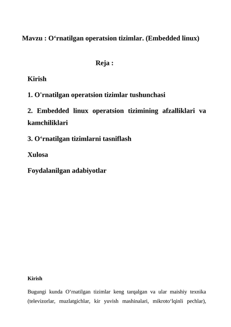 O‘rnatilgan operatsion tizimlar (Embedded linux) 1