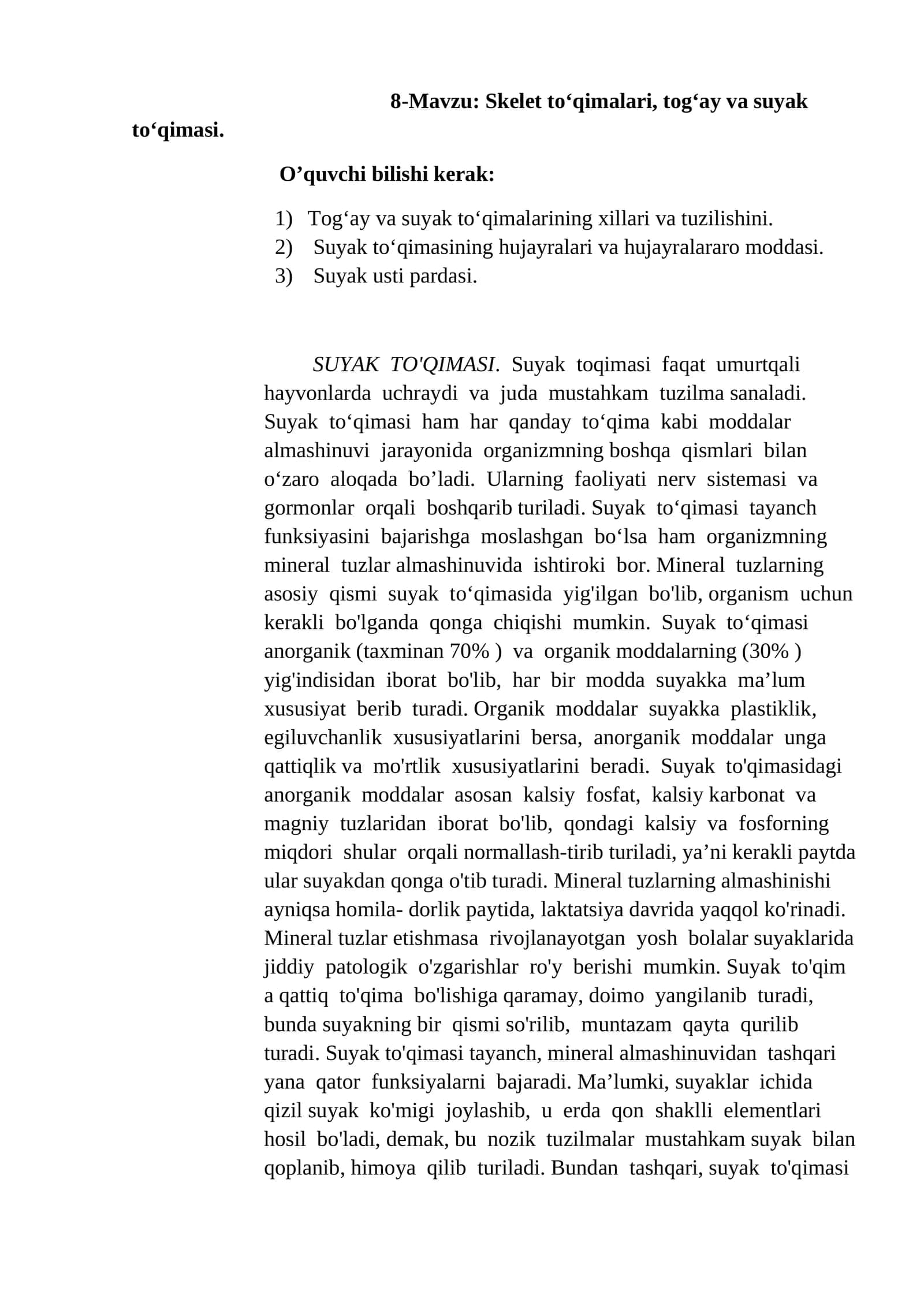 Skelet to‘qimalari, tog‘ay va suyak to‘qimasi 1