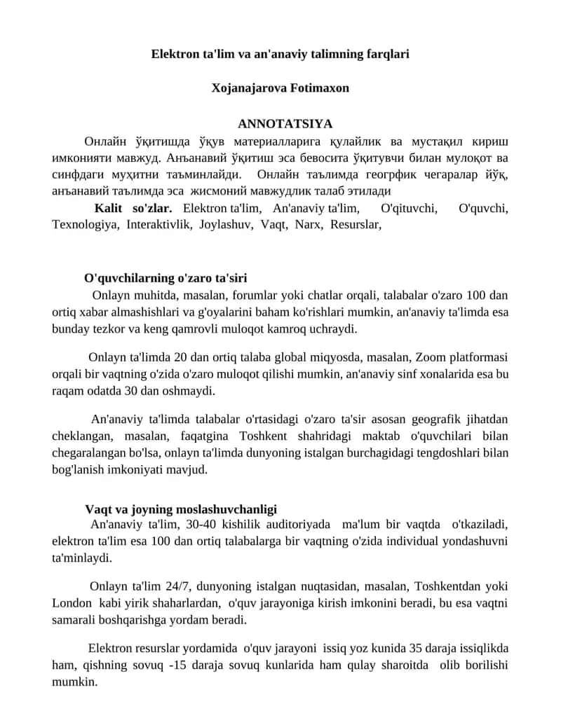 Elektron ta'lim va an'anaviy talimning farqlari 1