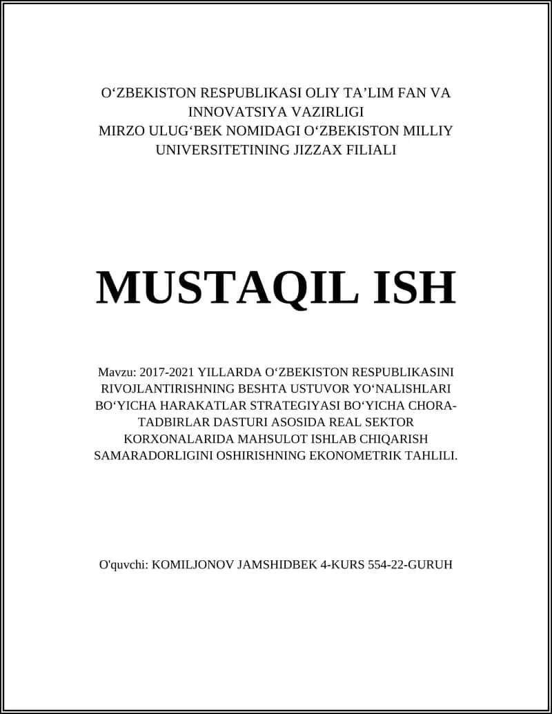 O‘ZBEKISTON RESPUBLIKASI OLIY TA’LIM FAN VA INNOVATSIYA VAZIRLIGI 1