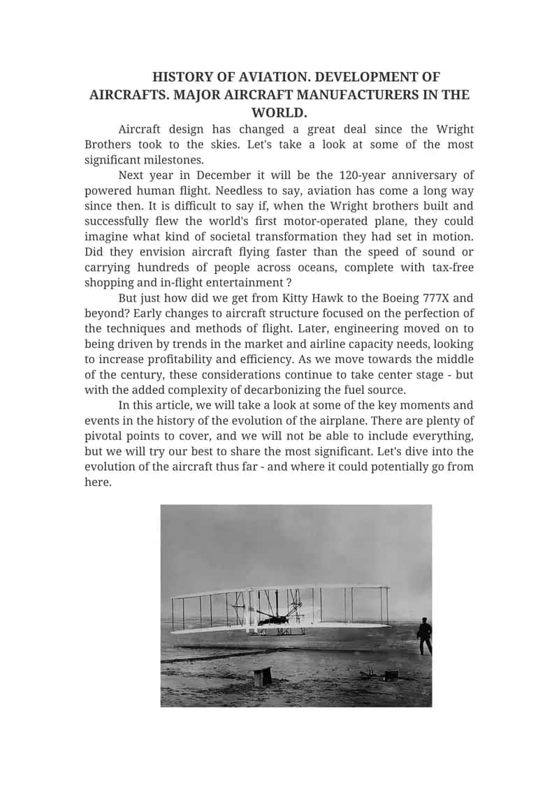 AVIATION HISTORY: FROM WRIGHT BROTHERS TO BOEING 777X 1