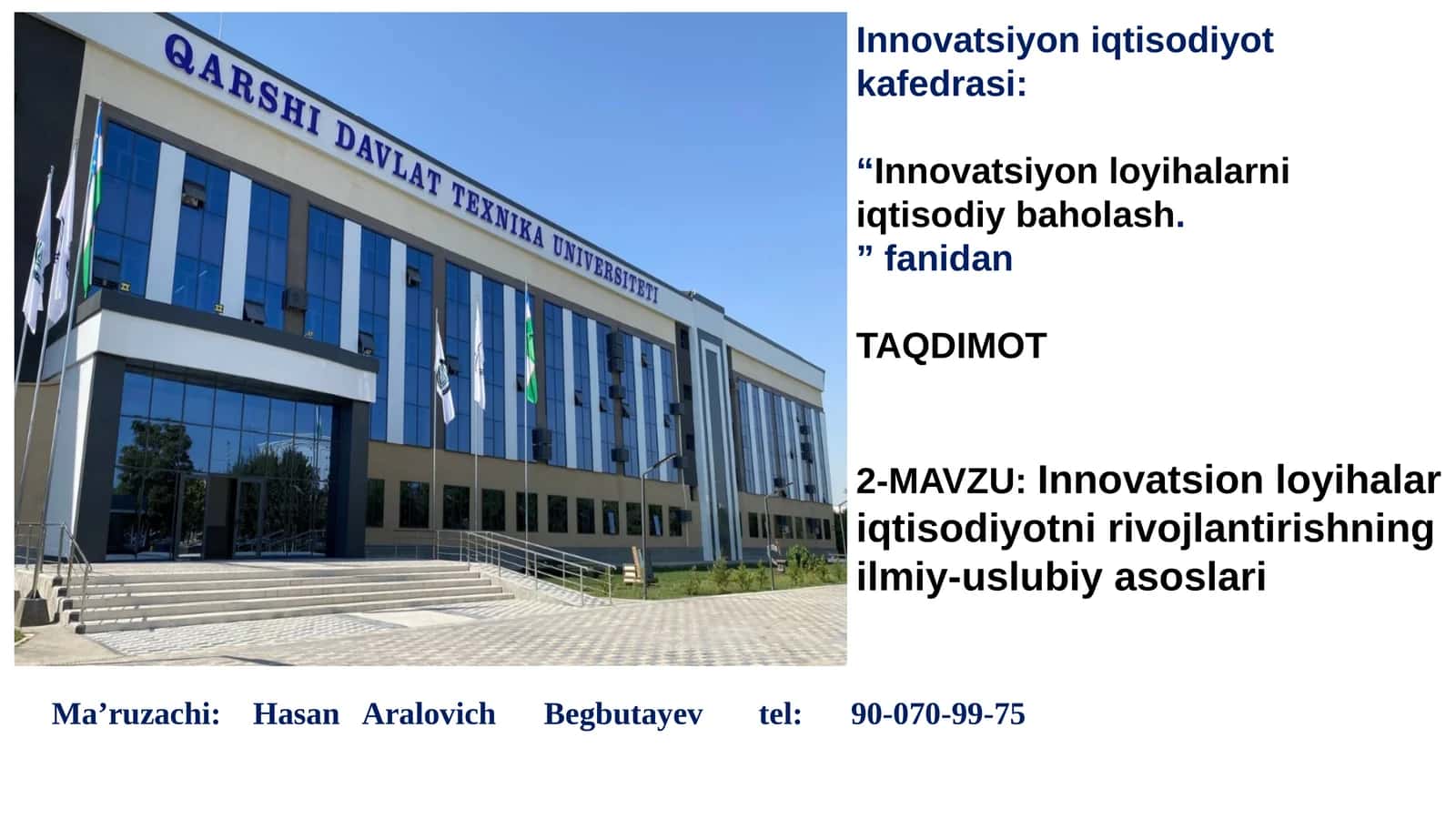 Innovatsion loyihalar ni iqtisodiy baholash 1