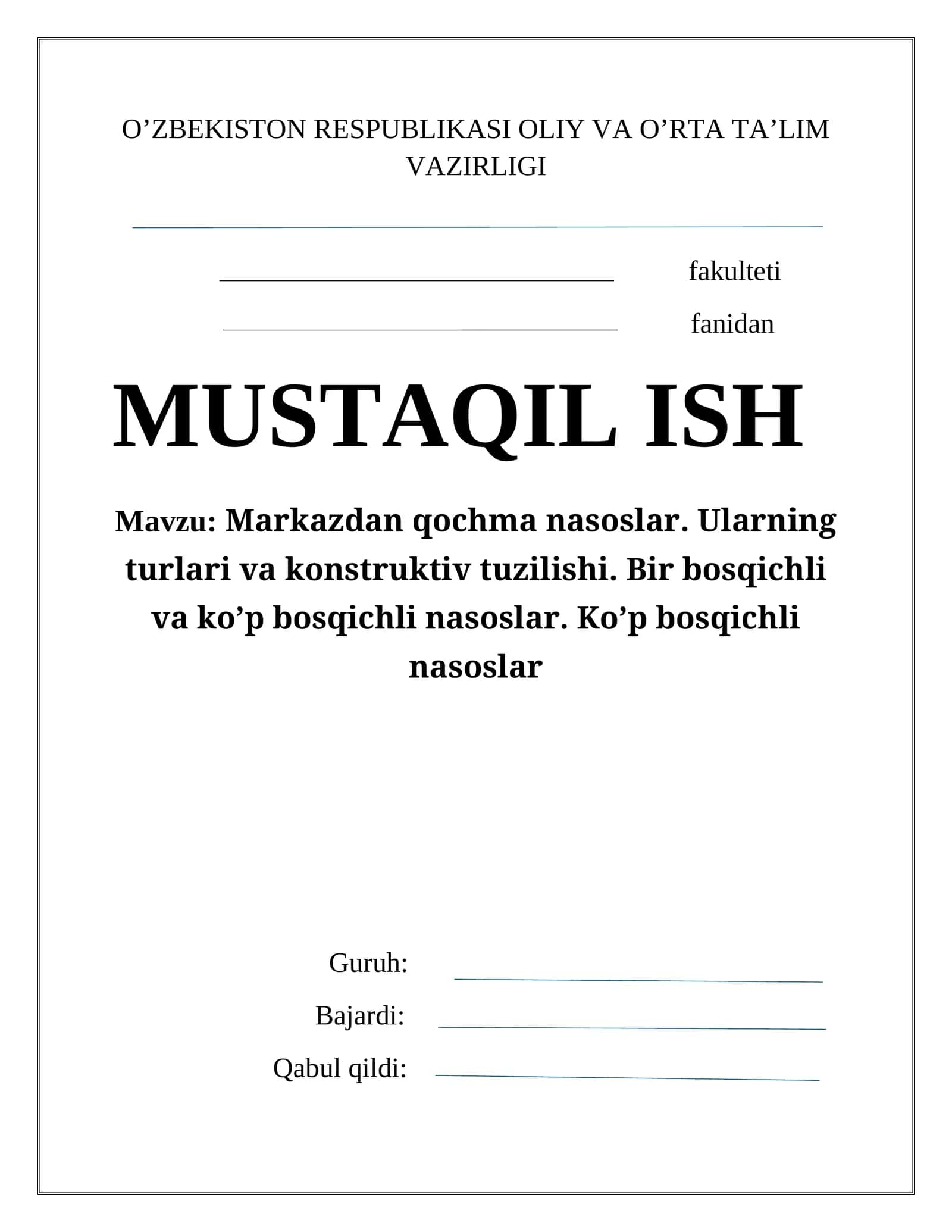 Markazdan qochma nasoslar 1