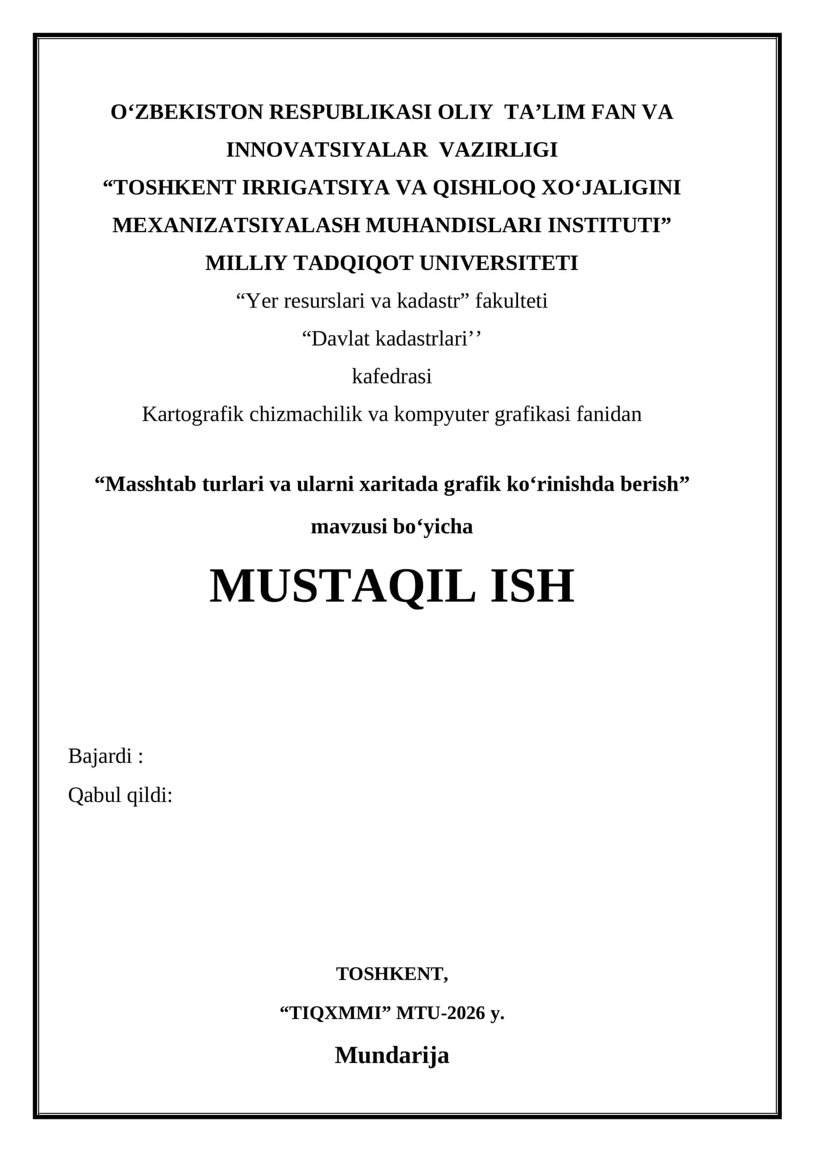 Masshtab turlari va ularni xaritada grafik ko‘rinishda berish 1