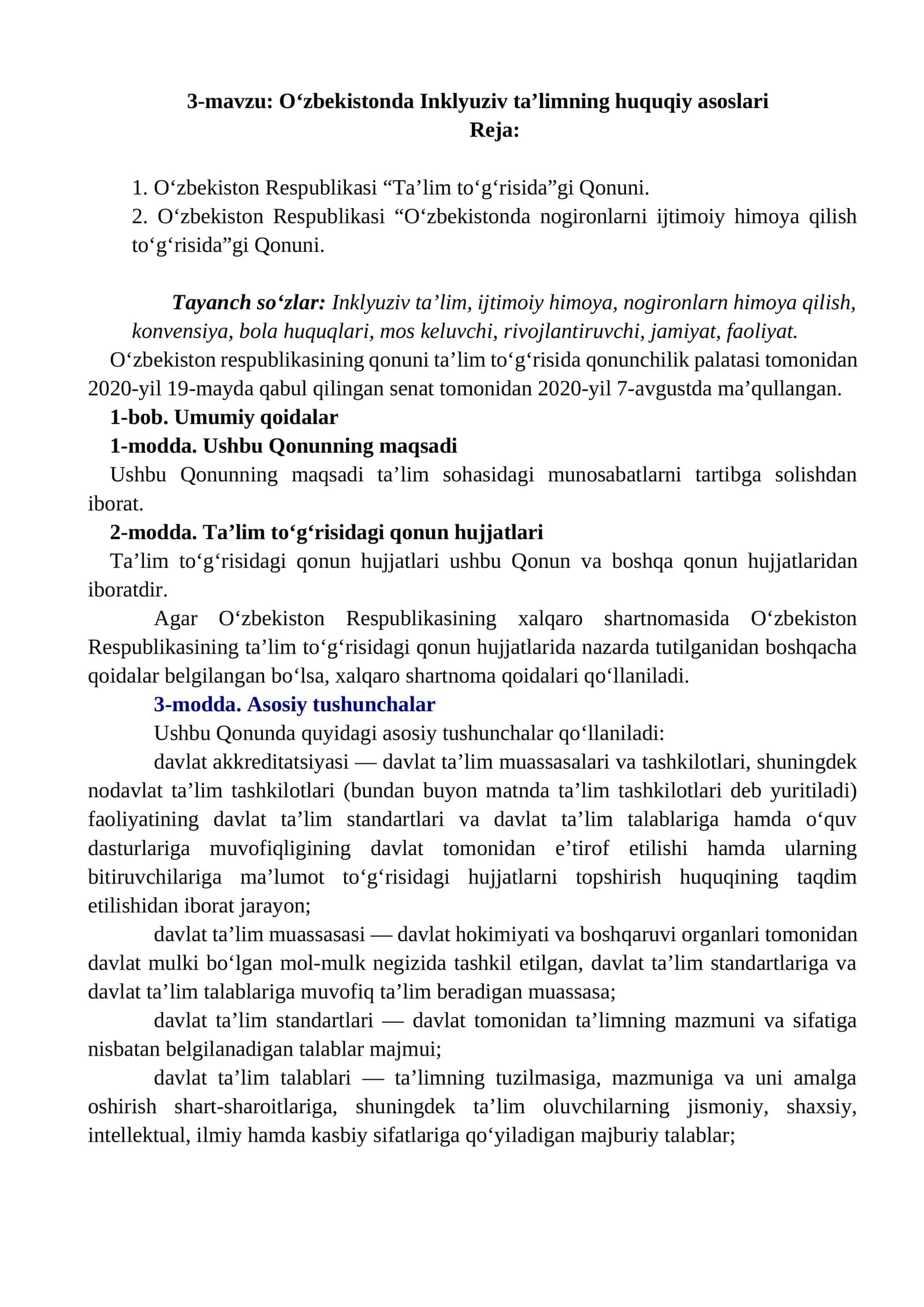 O‘zbekistonda Inklyuziv ta’limning huquqiy asoslari 1