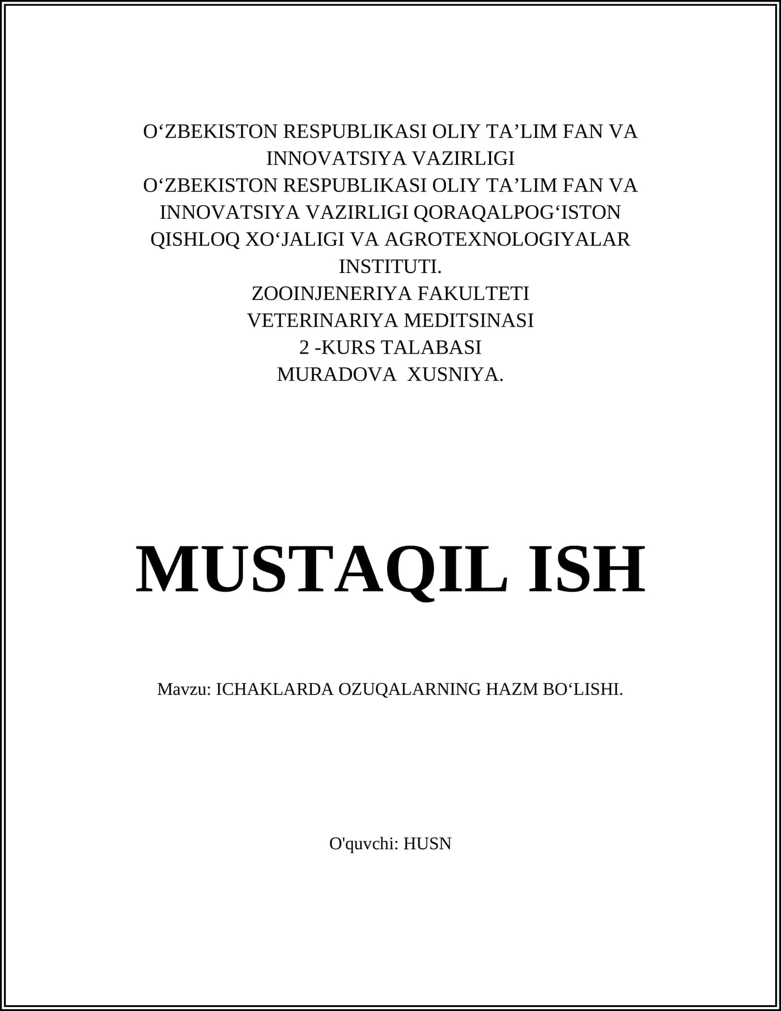 ICHAKLARDA OZUQALARNING HAZM BOʻLISHI 1