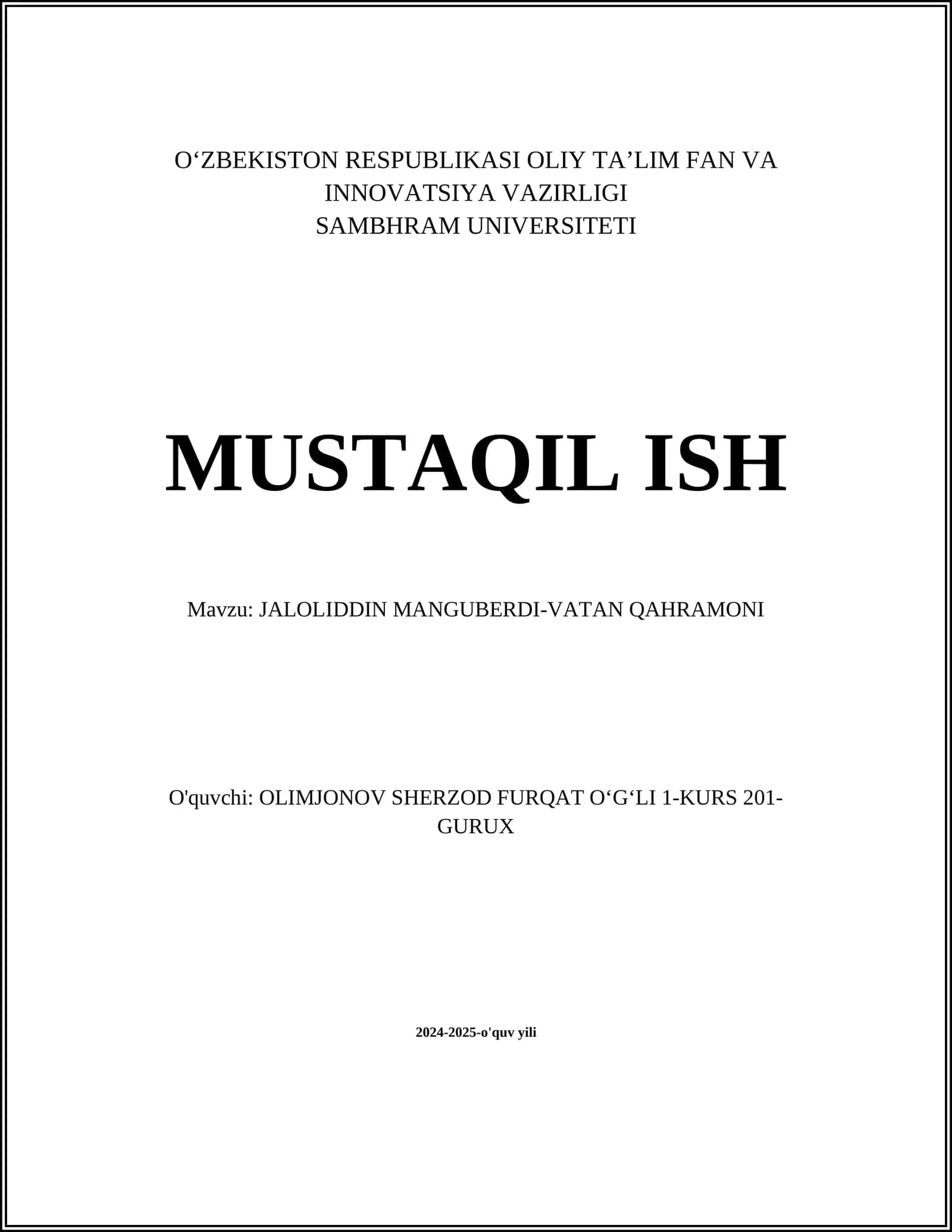 JALOLIDDIN MANGUBERDI-VATAN QAHRAMONI 1