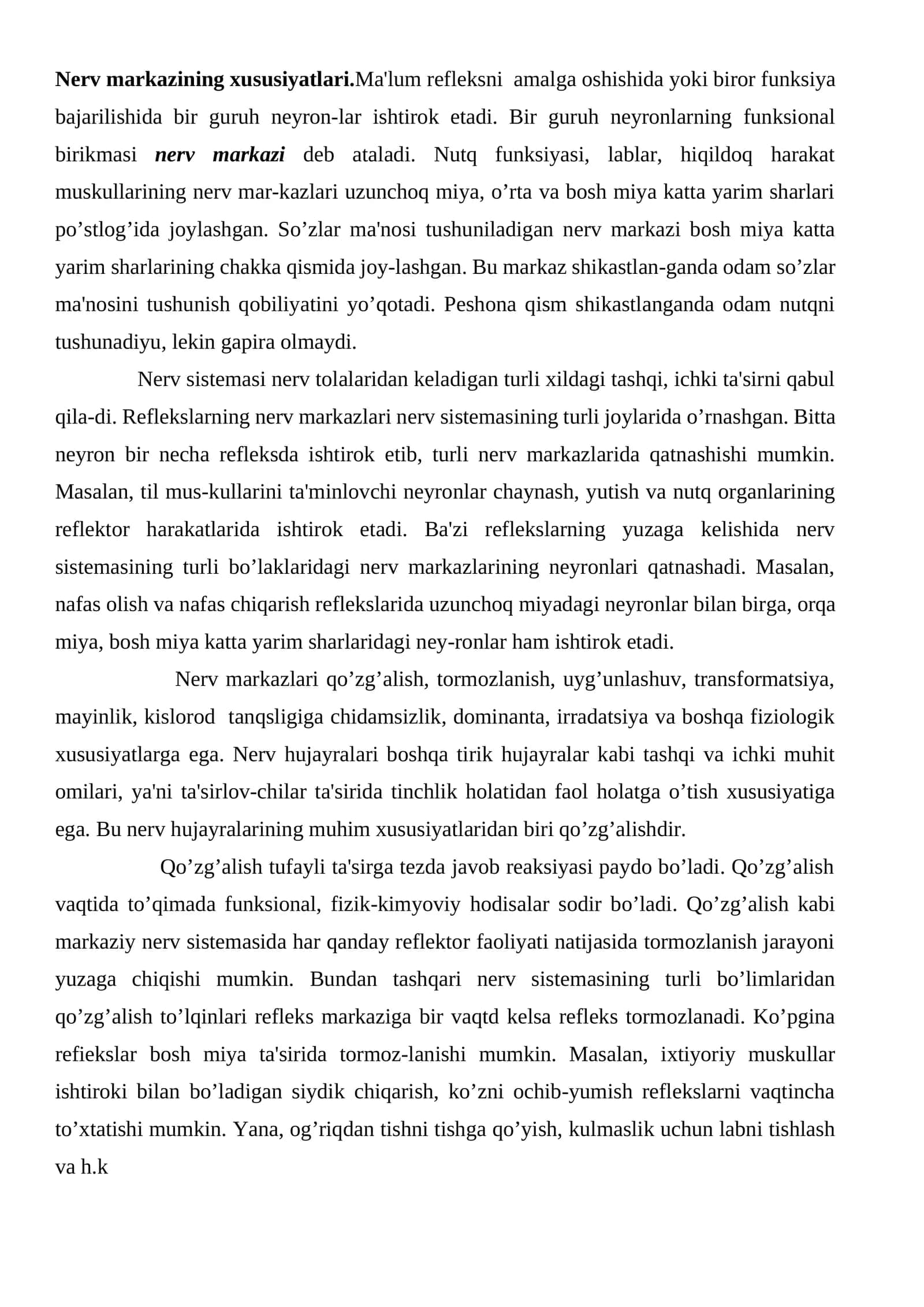 Nerv markazining xususiyatlari 1