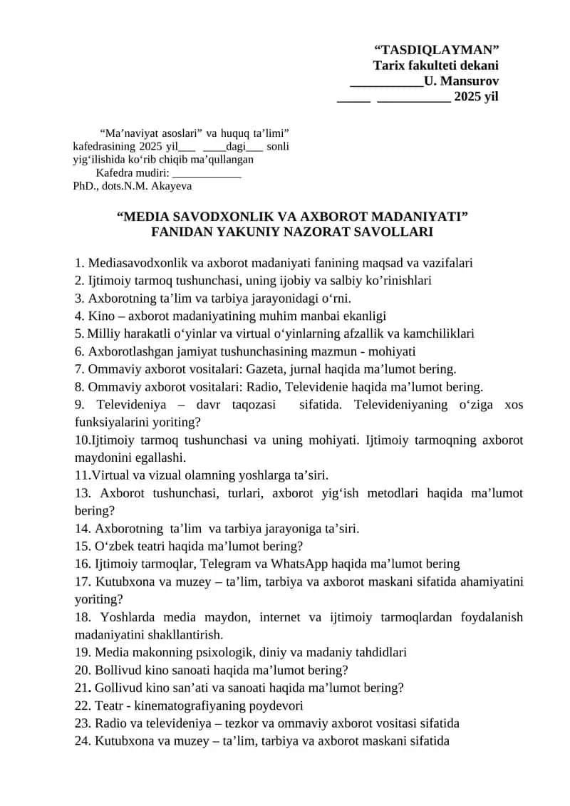 MEDIA SAVODXONLIK VA AXBOROT MADANIYATI 1