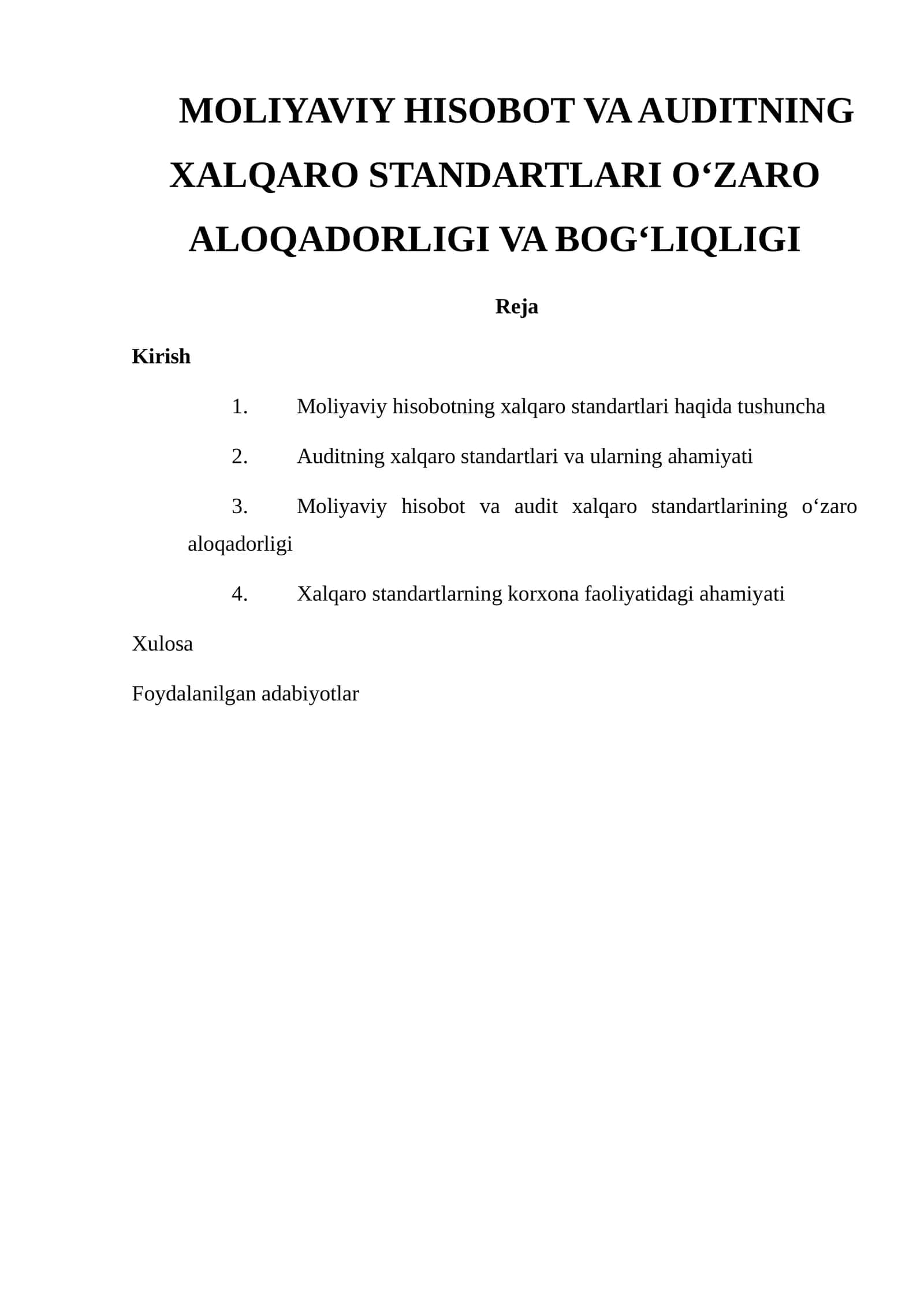 Moliyaviy Hisobot Va Auditning Xalqaro Standartlari O‘Zaro Aloqadorligi Va Bog‘liqli 1