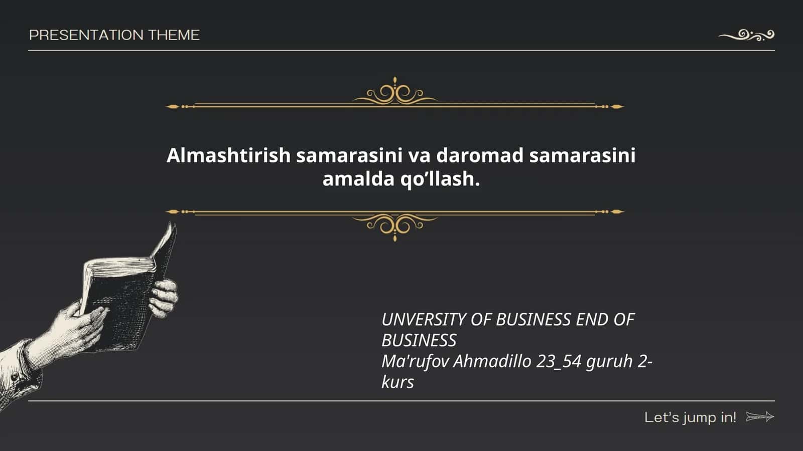 Almaştiriş samarasini va daromad samarasini amalda qo’llash 1