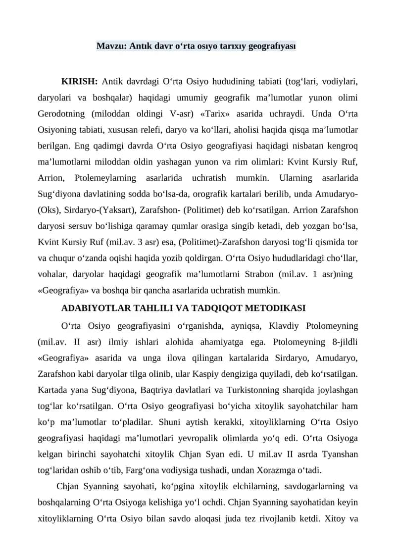 Antık davr o‘rta osıyo tarıxıy geografıyası 1