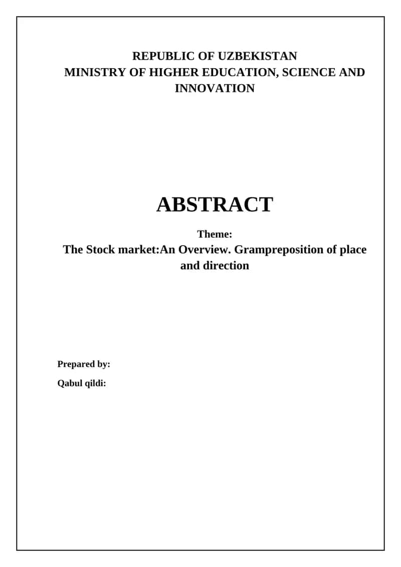 The Stock market:An Overview. Grampreposition of place and direction 1