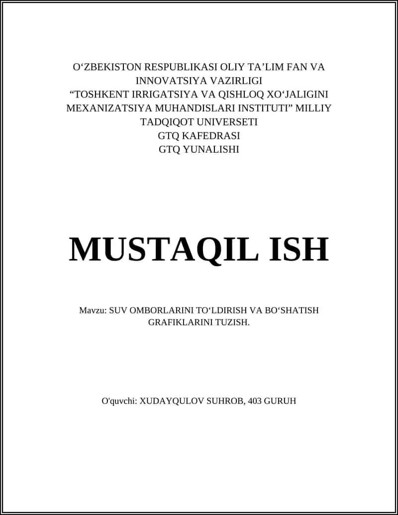 Suv omborlarini toʻldirish va boʻshatish grafiklarini tuzish 1