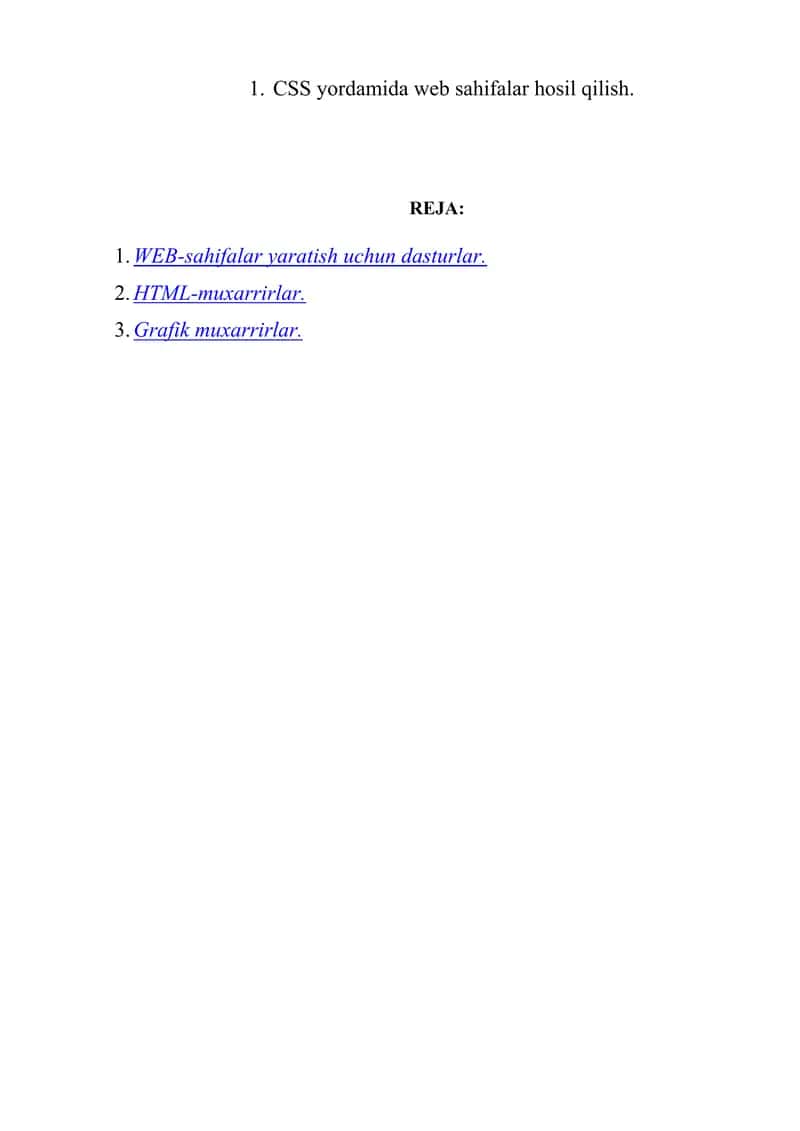 CSS yordamida web sahifalar hosil qilish. 1
