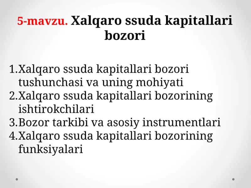 Xalqaro ssuda kapitallari bozori 1