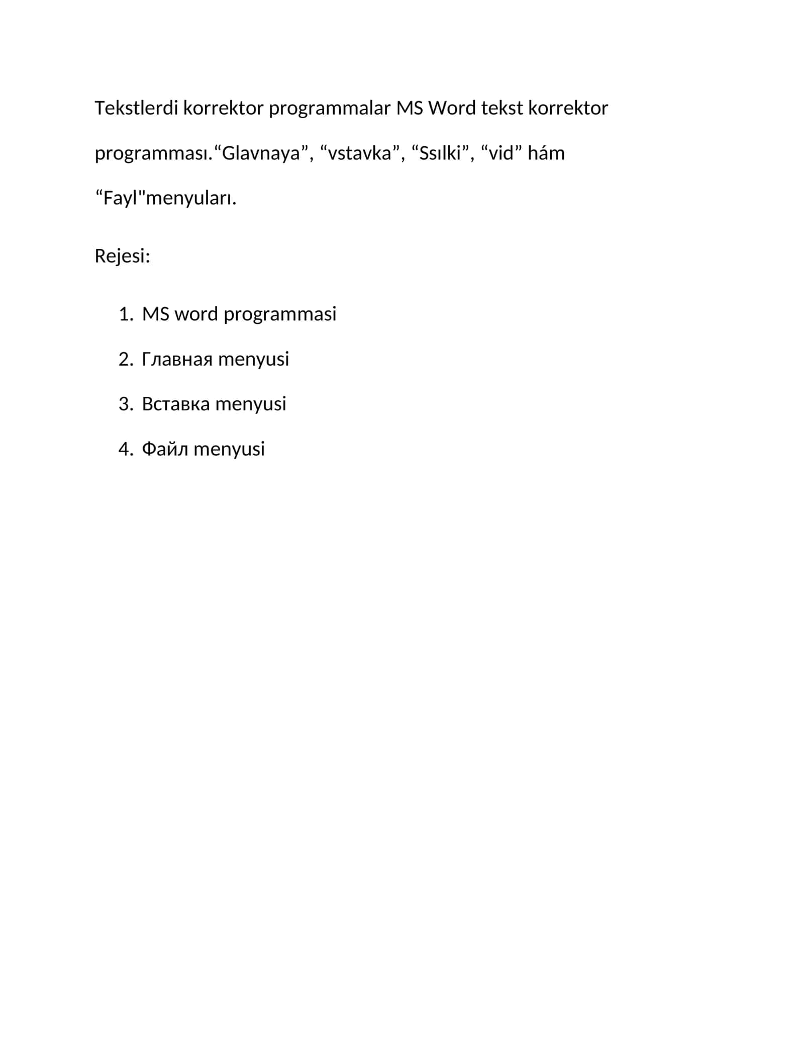MS Word tekst korrektor programması 1