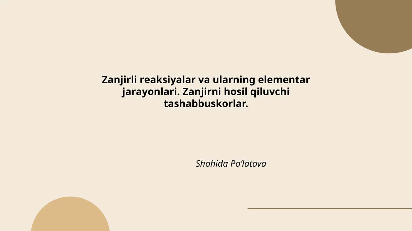 Zanjirli reaksiyalar va ularning elementar jarayonlari 1