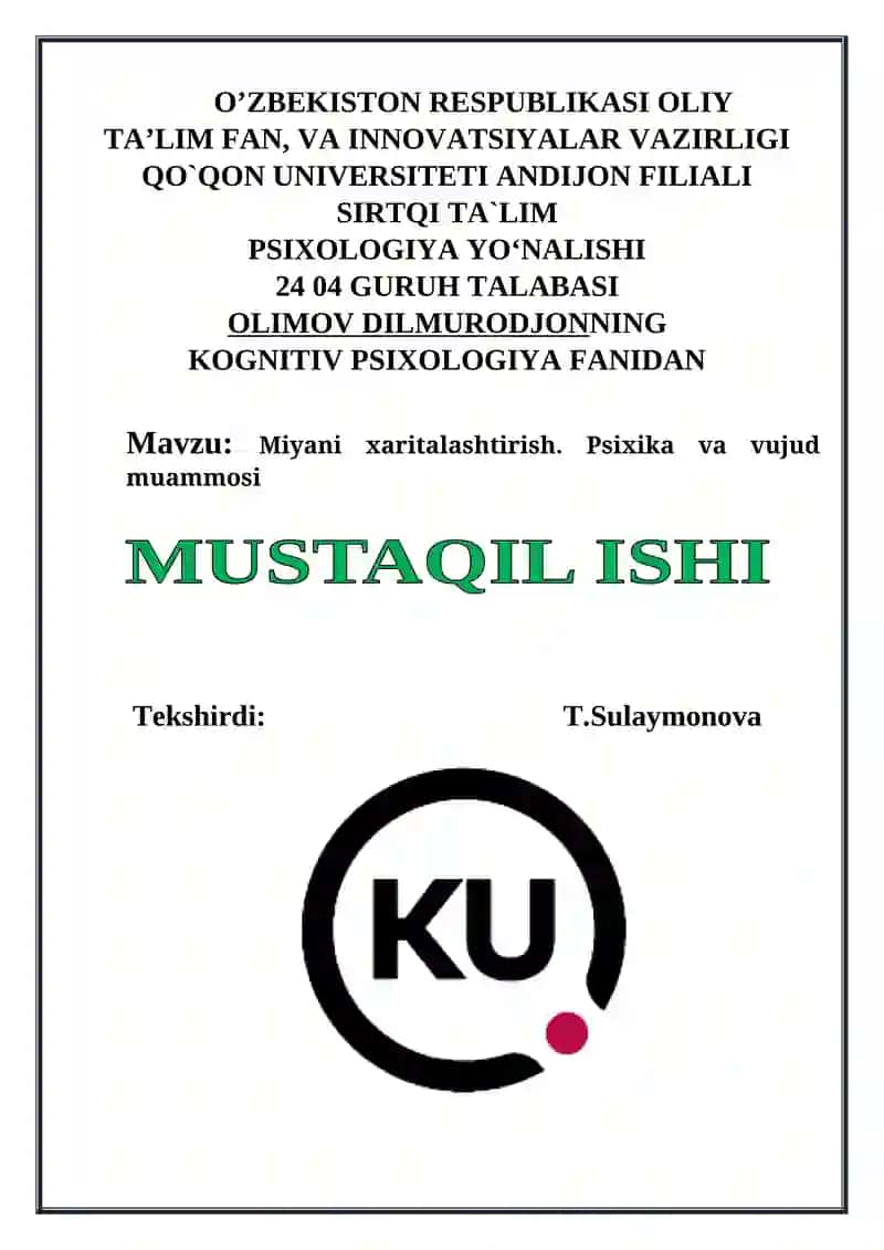 Miyani xaritalashtirish. Psixika va vujud muammosi