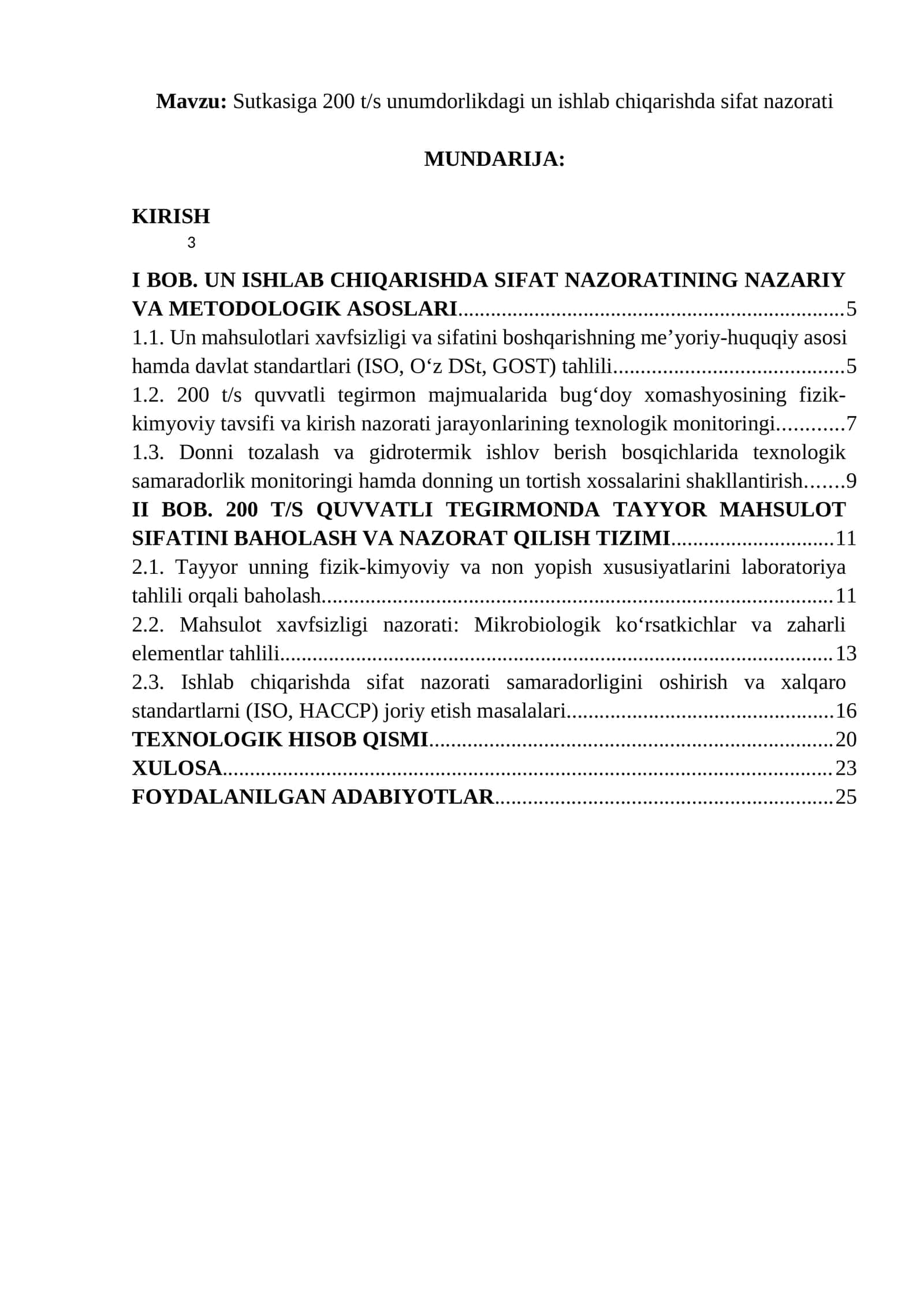 Sutkasiga 200 t/s unumdorlikdagi un ishlab chiqarishda sifat nazorati 1