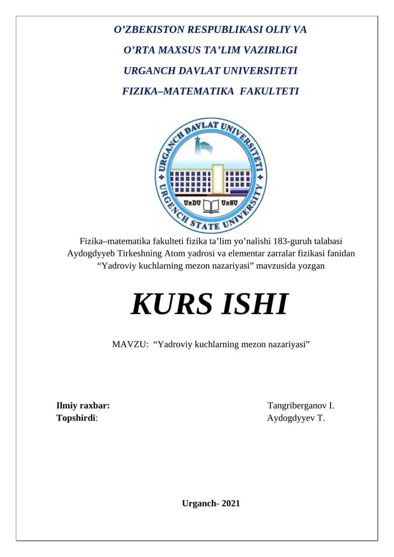 “Yadroviy kuchlarning mezon nazariyasi” 1