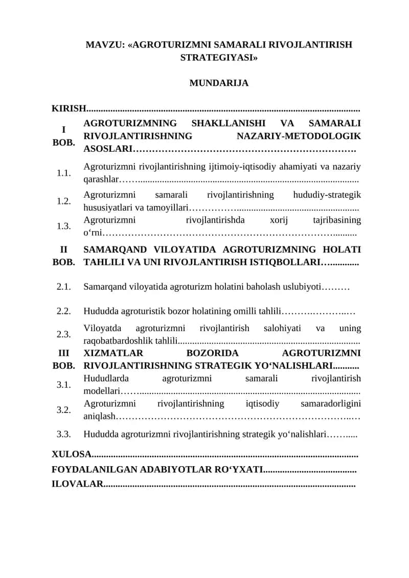 AGROTURIZMNI SAMARALI RIVOJLANTIRISH STRATEGIYASI 1