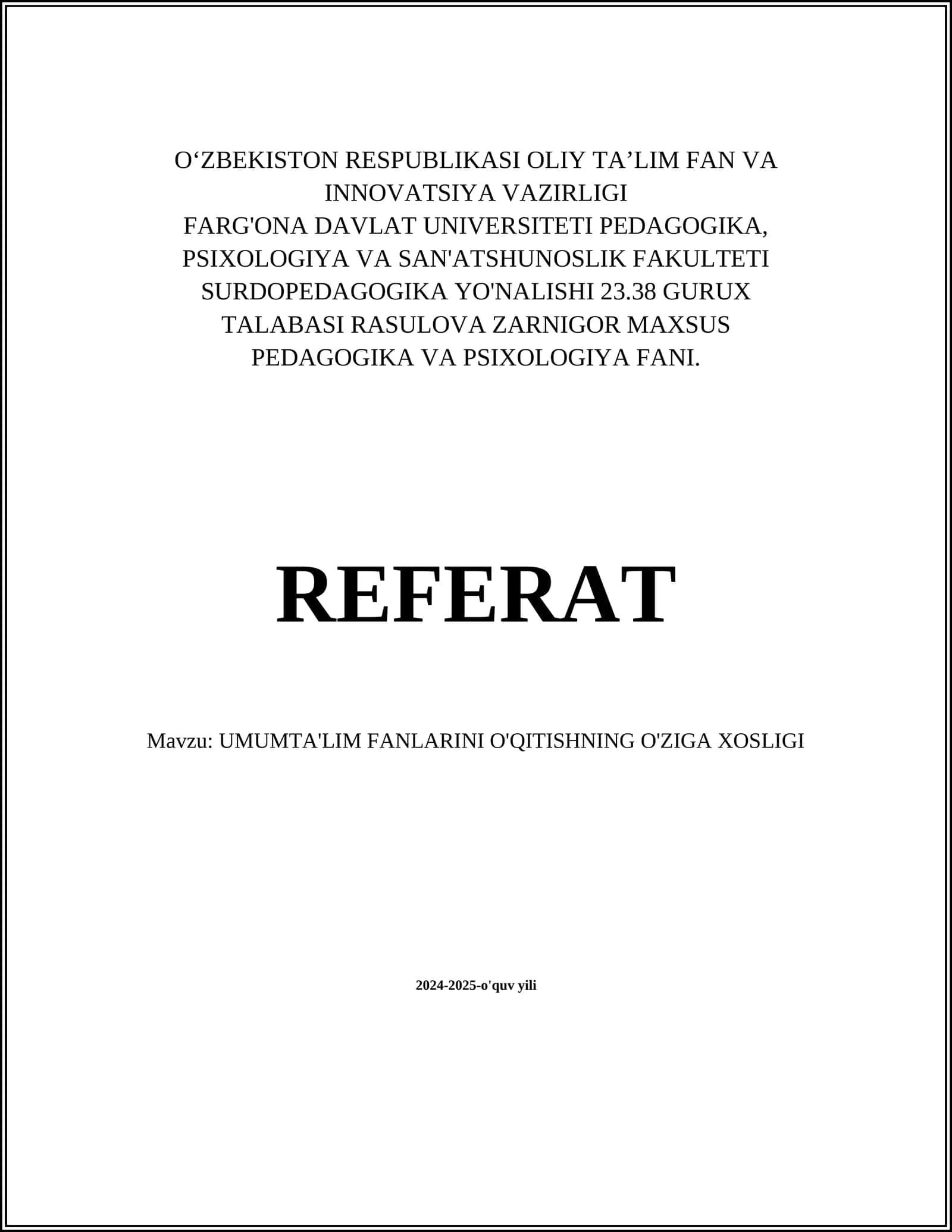 UMUMTA'LIM FANLARINI O'QITISHNING O'ZIGA XOSLIGI 1