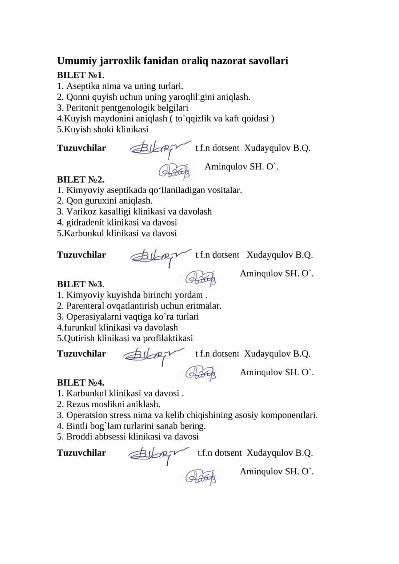 Umumiy jarroxlik fanidan oraliq nazorat savollari 1