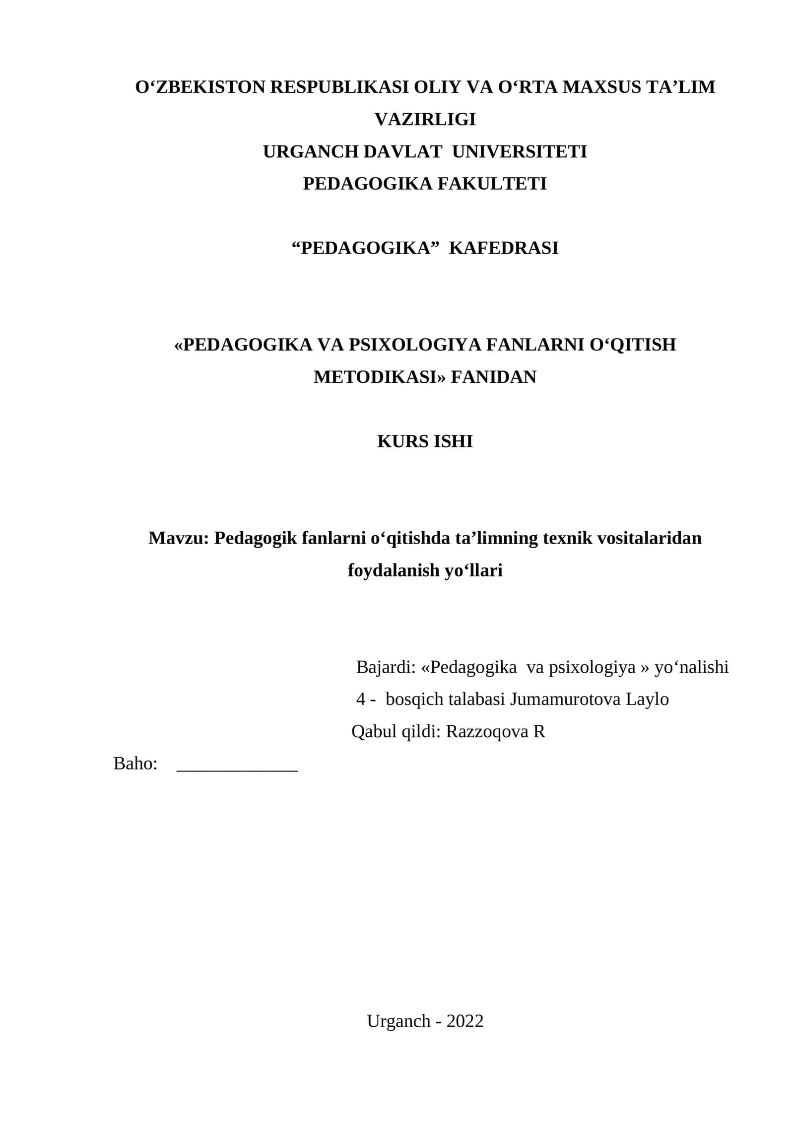 PEDAGOGIKA VA PSIXOLOGIYA FANLARNI O‘QITISH METODIKASI 1