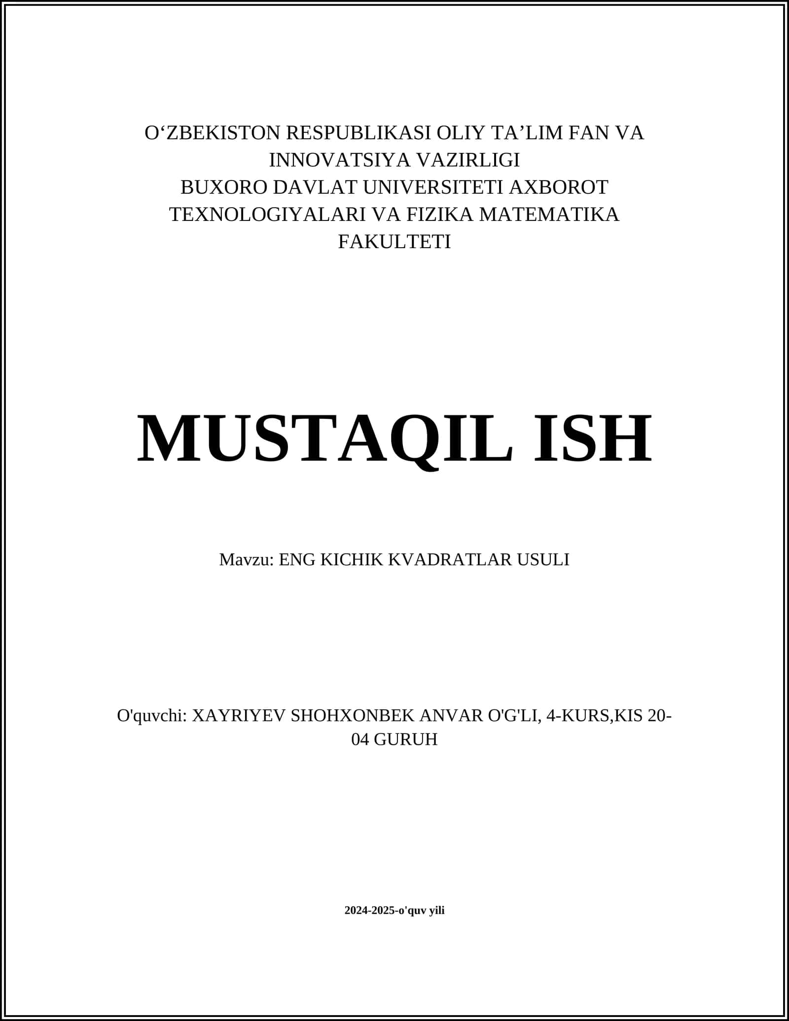ENG KICHIK KVADRATLAR USULI 1
