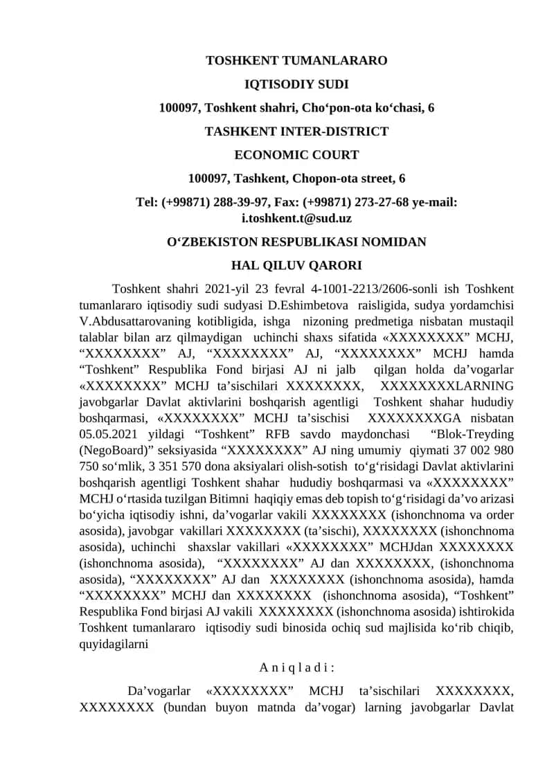 Toshkent Tumanlararo Iqtisodiy Sudi 1