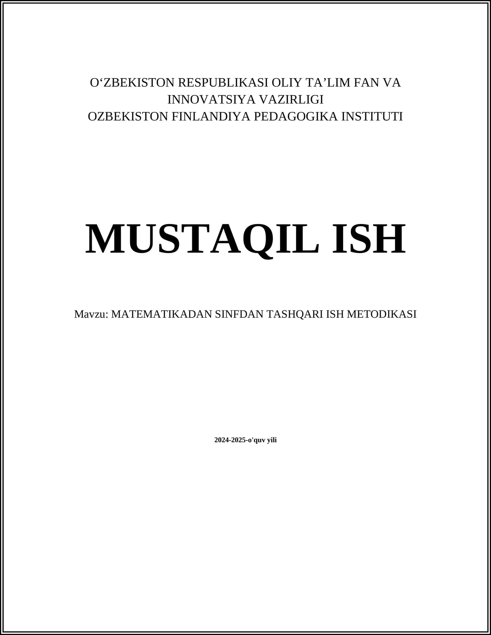 MATEMATIKADAN SINFDAN TASHQARI ISH METODIKASI 1