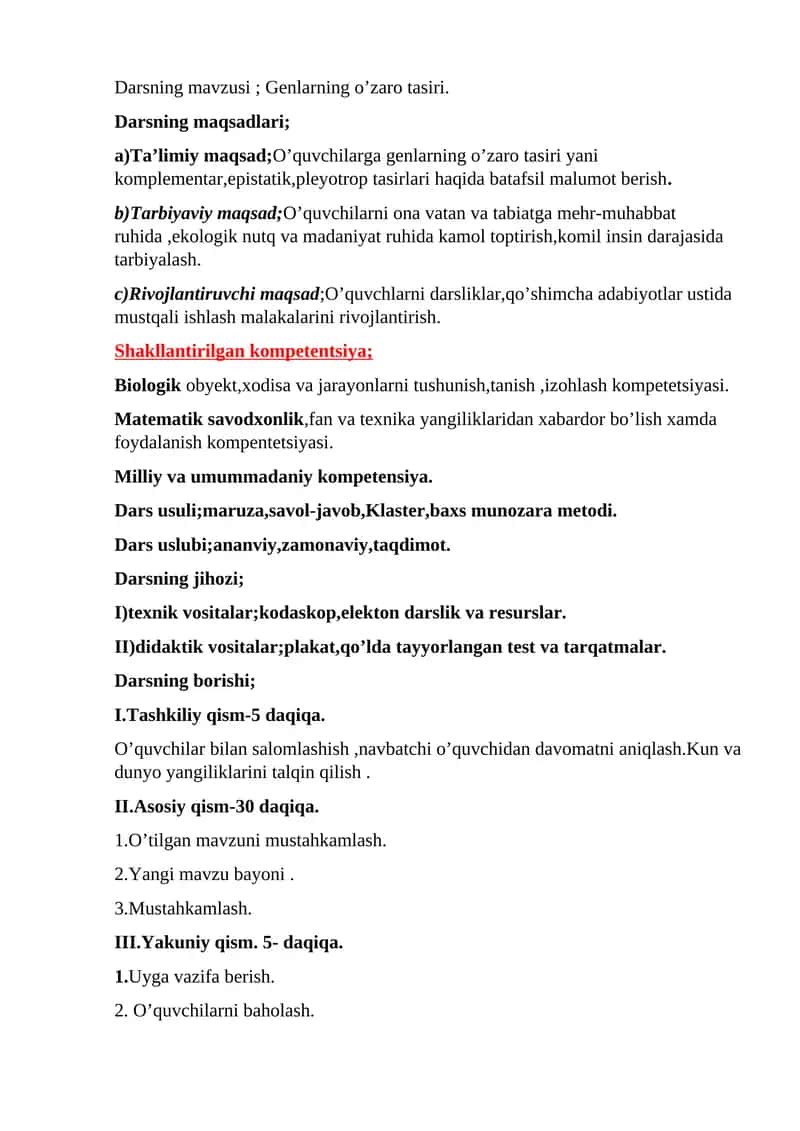 Genlarning o’zaro tasiri 1